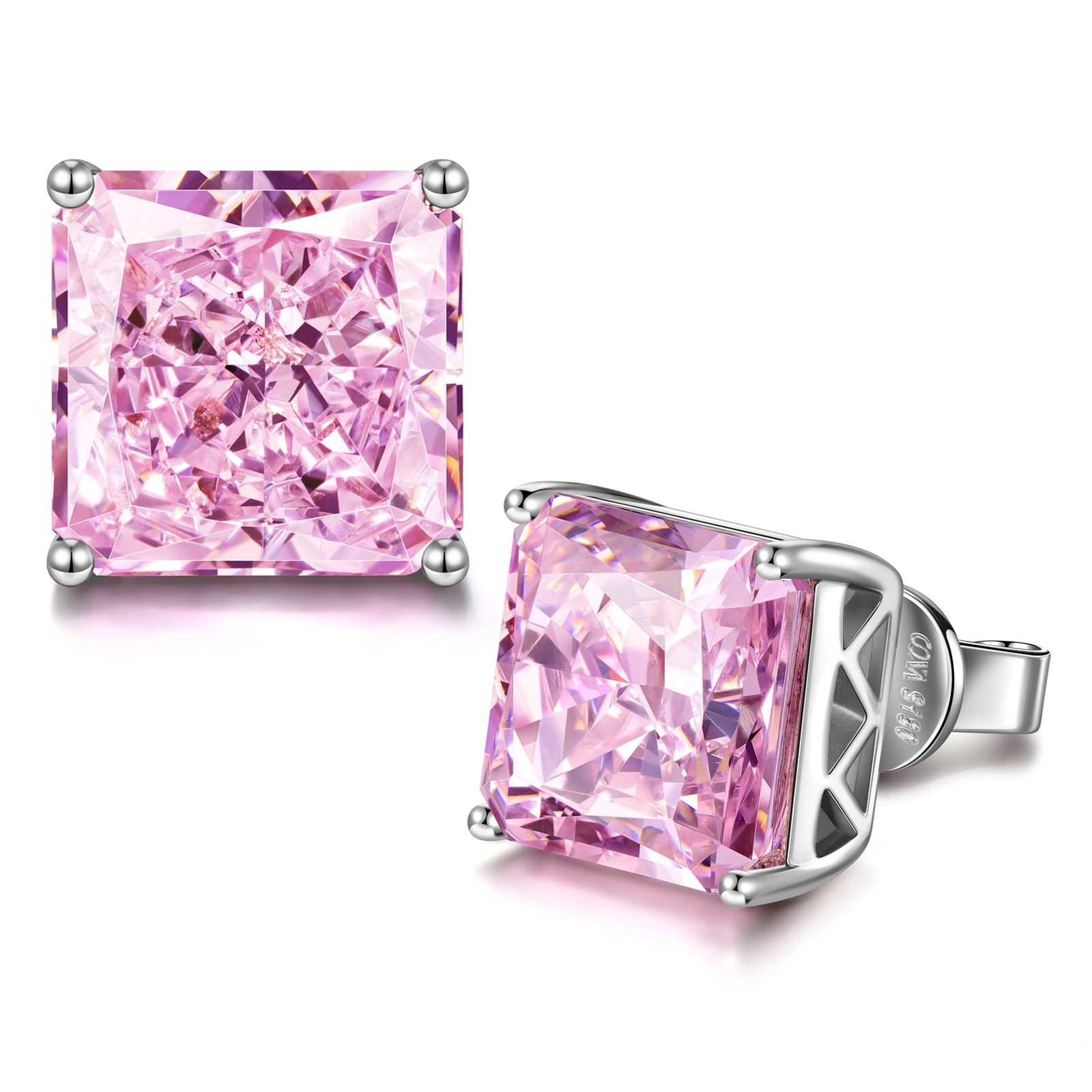 Princess Crushed Ice Cut Fancy Pink Cubic Zirconia Earrings