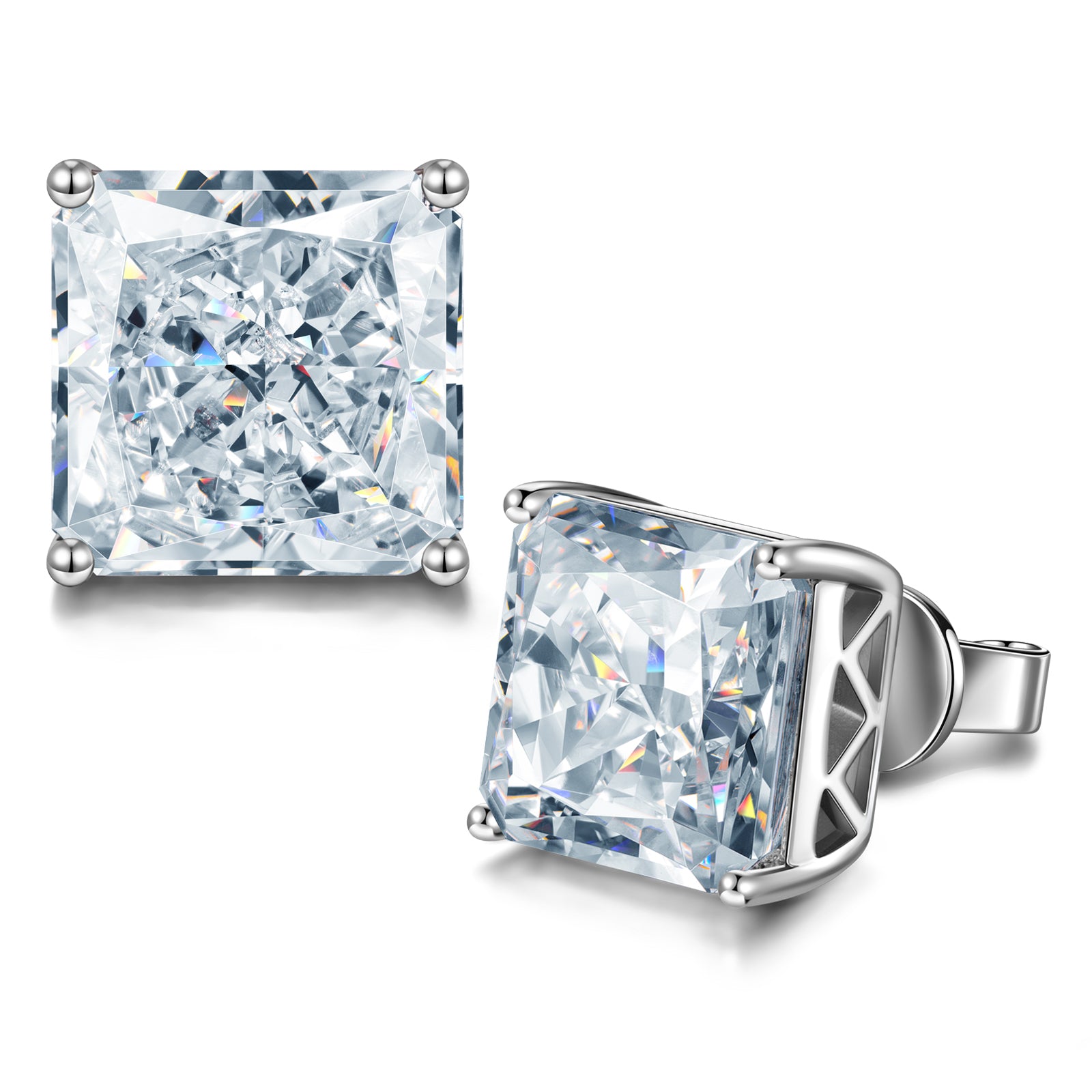 Princess Crushed Ice Cut Diamond White Cubic Zirconia Earrings