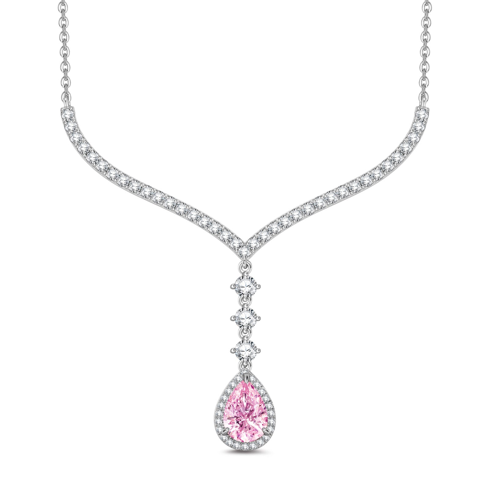 Pear Crushed Ice Cut Fancy Pink Cubic Zirconia Necklaces