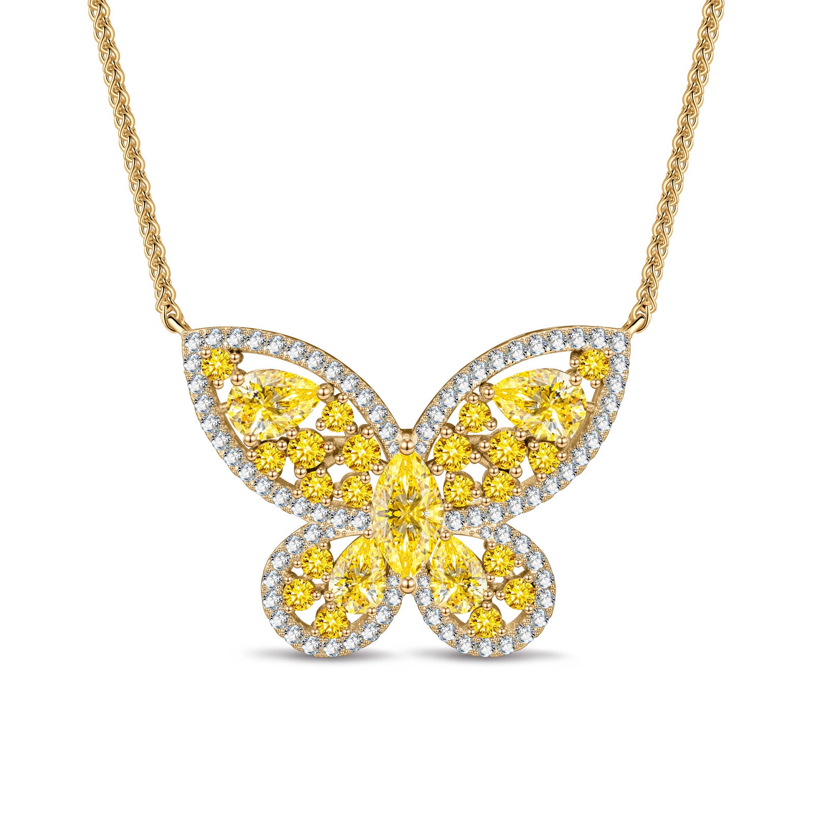 Marquise Crushed Ice Cut Citrine Yellow Cubic Zirconia Necklaces