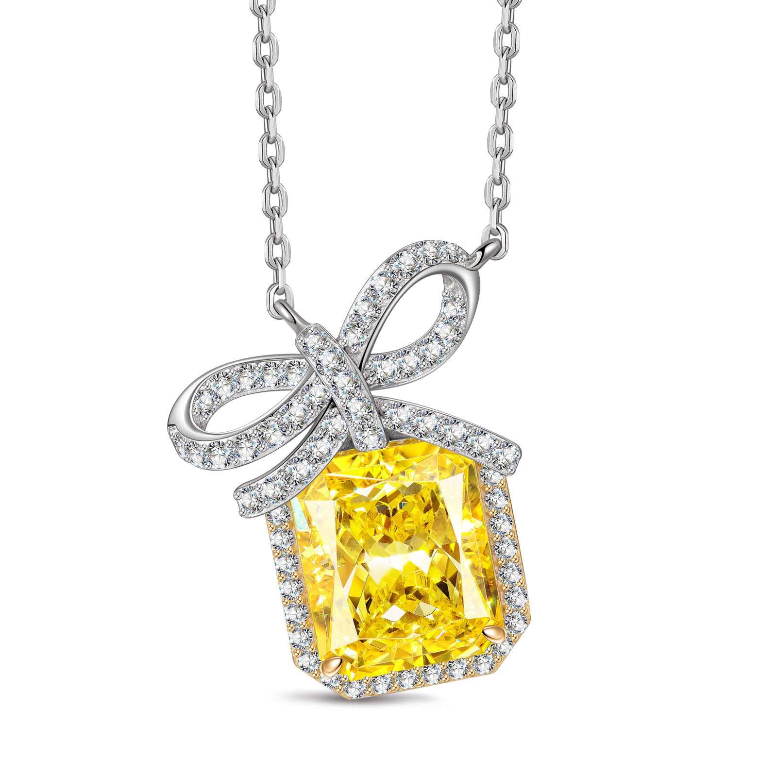 Radiant Crushed Ice Cut Citrine Yellow Cubic Zirconia Necklaces