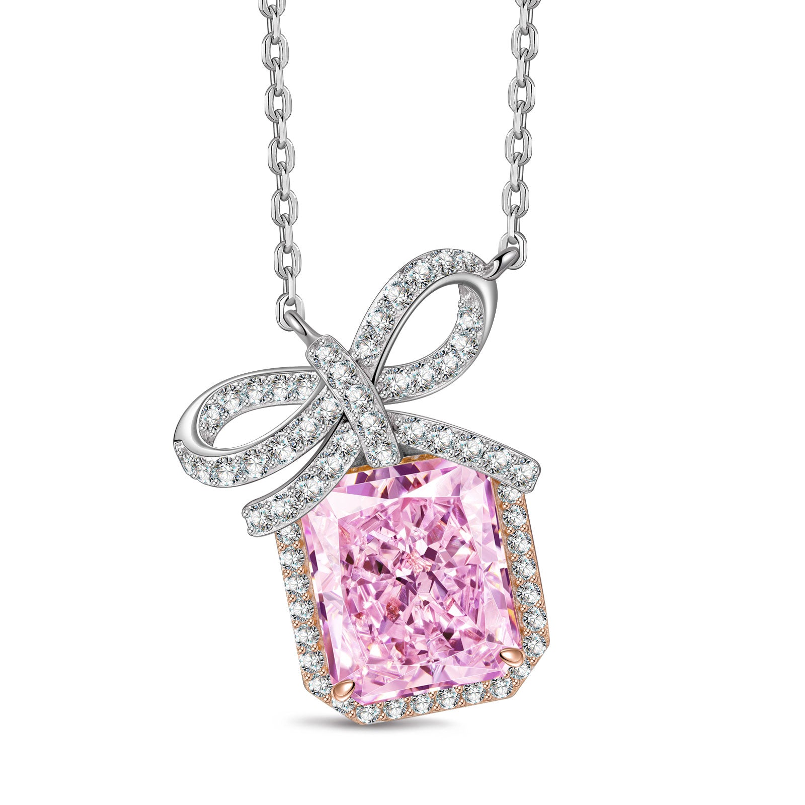 Radiant Crushed Ice Cut Fancy Pink Cubic Zirconia Necklaces