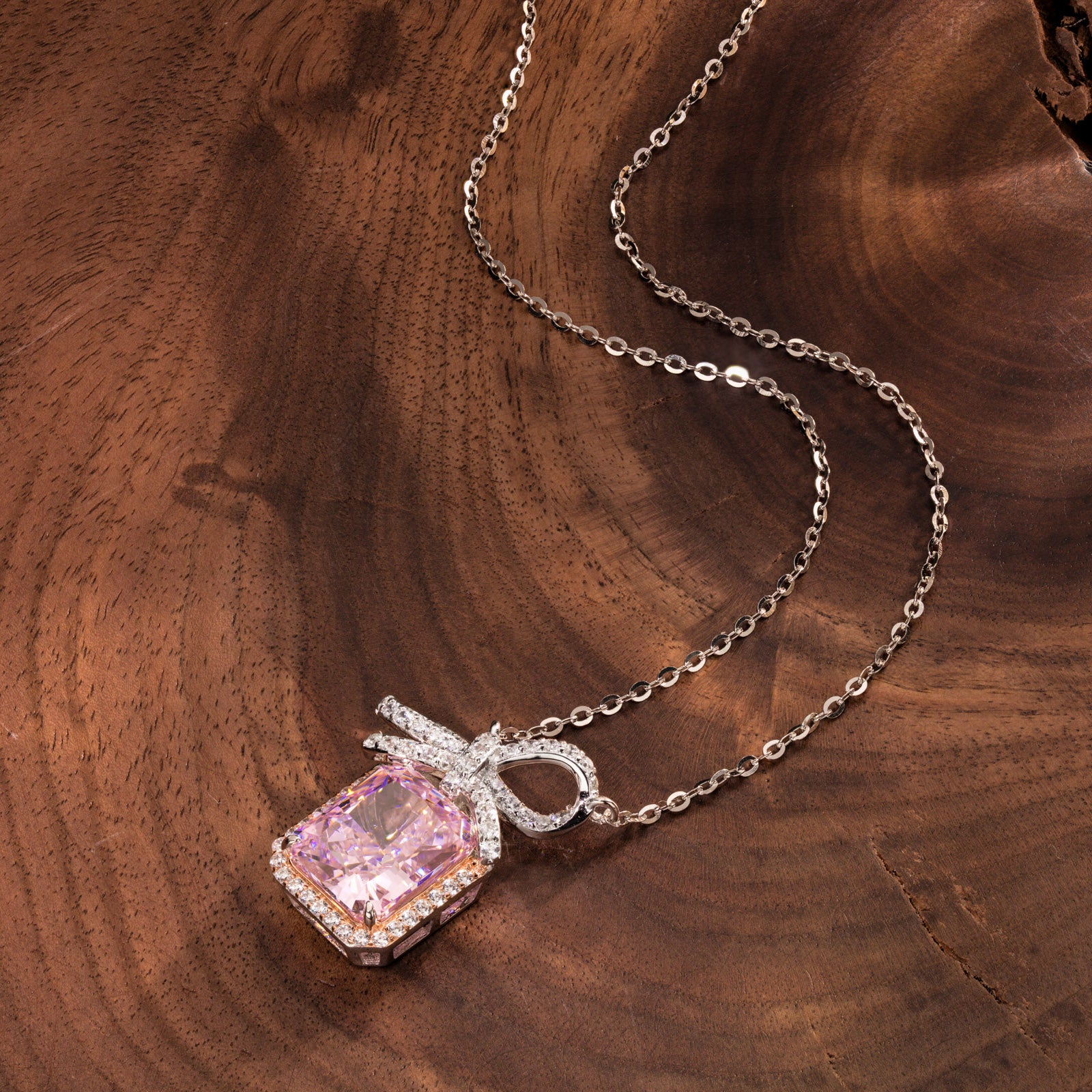 Radiant Crushed Ice Cut Fancy Pink Cubic Zirconia Necklaces