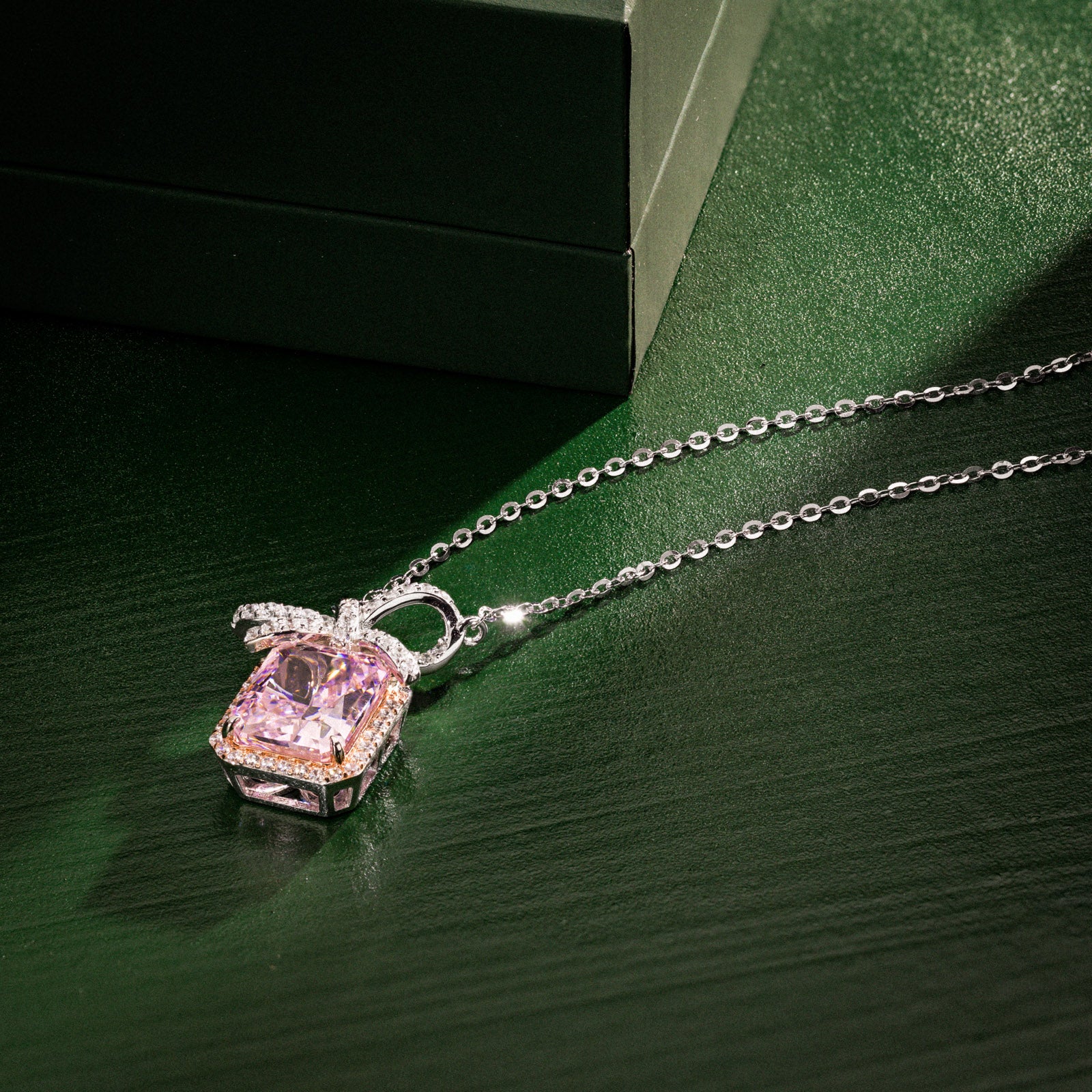 Radiant Crushed Ice Cut Fancy Pink Cubic Zirconia Necklaces