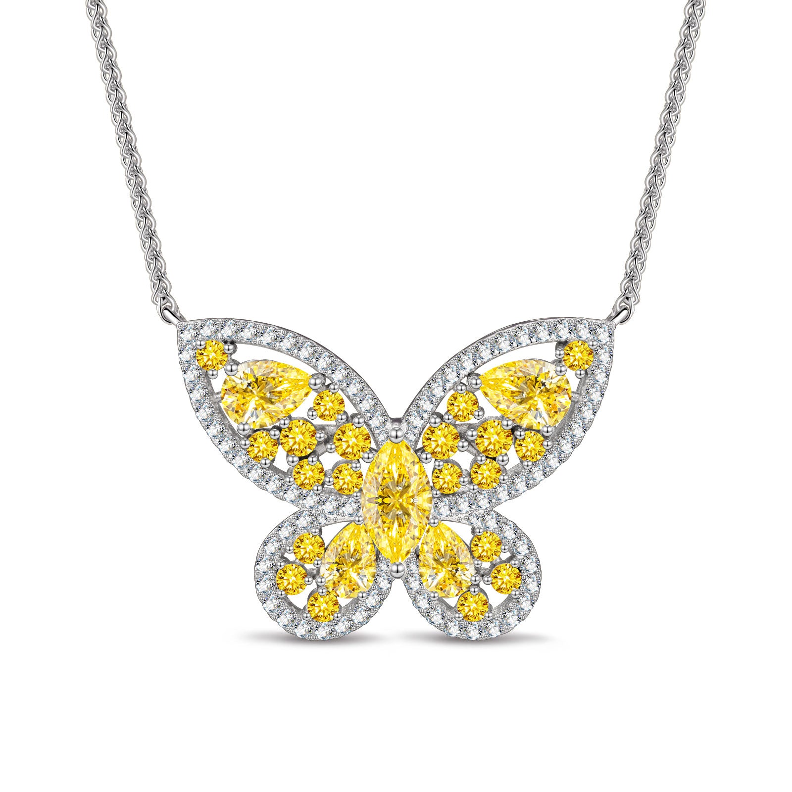 Marquise Crushed Ice Cut Citrine Yellow Cubic Zirconia Necklaces