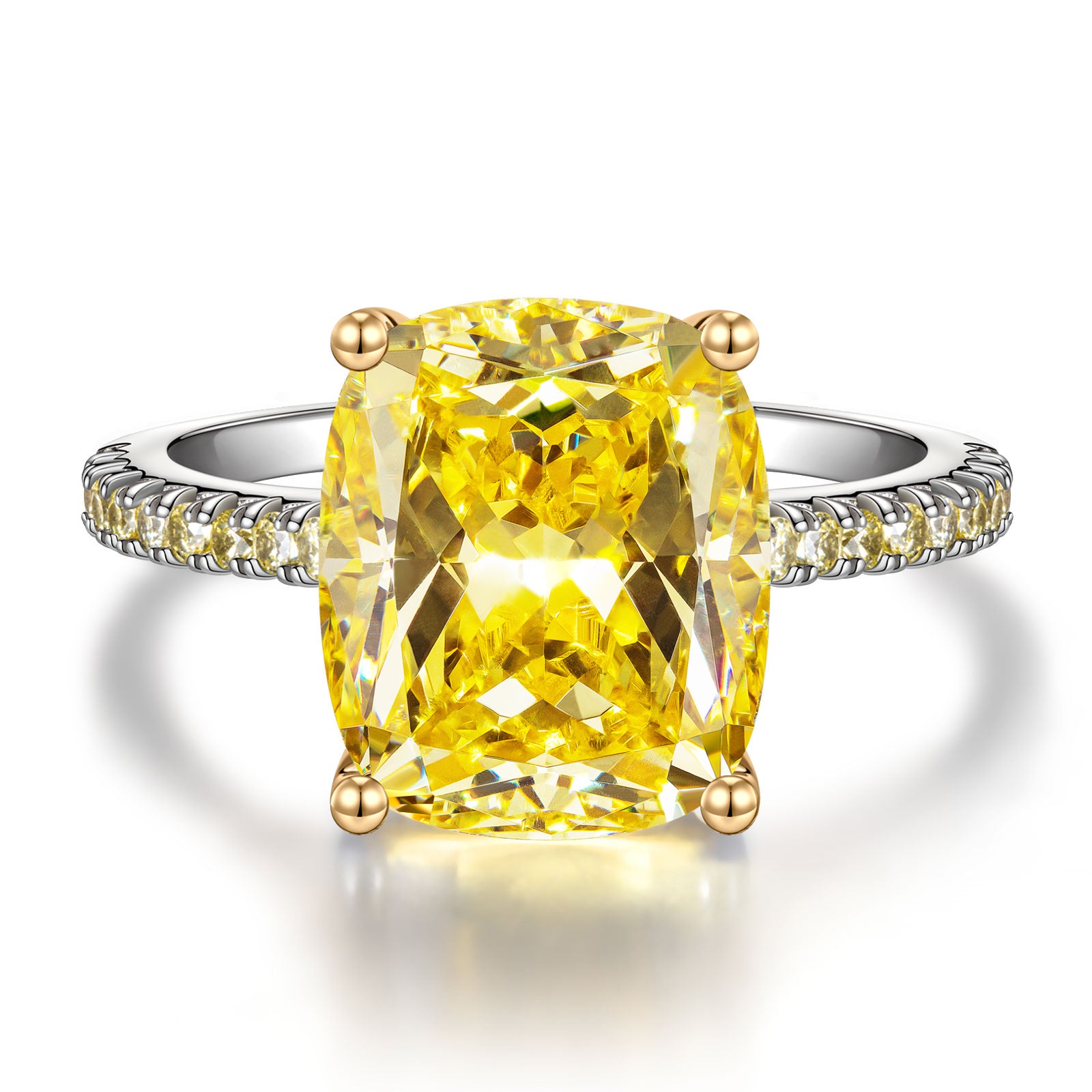 Cushion Citrine Yellow Cubic Zirconia Rings