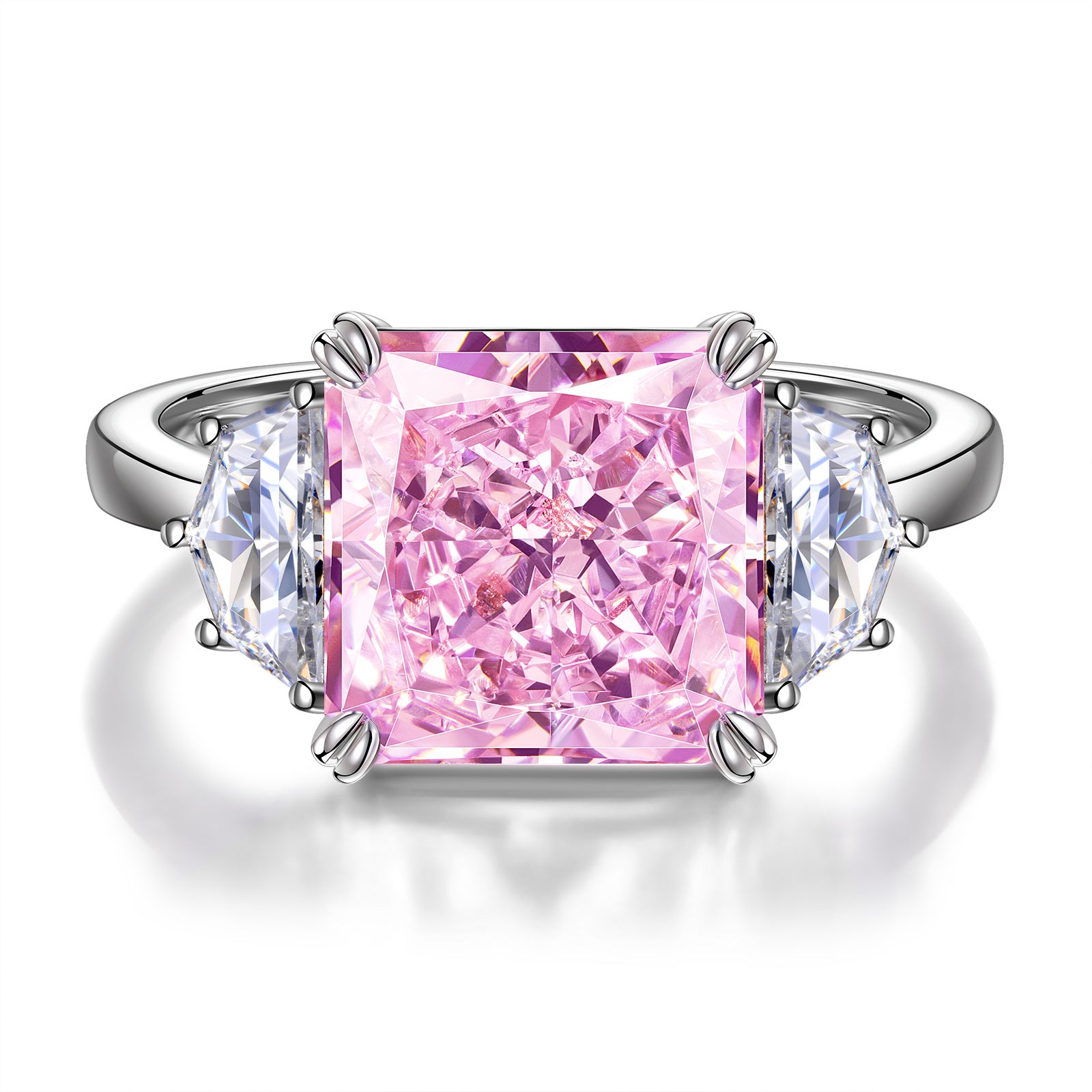 Princess Crushed Ice Cut Fancy Pink Cubic Zirconia Rings