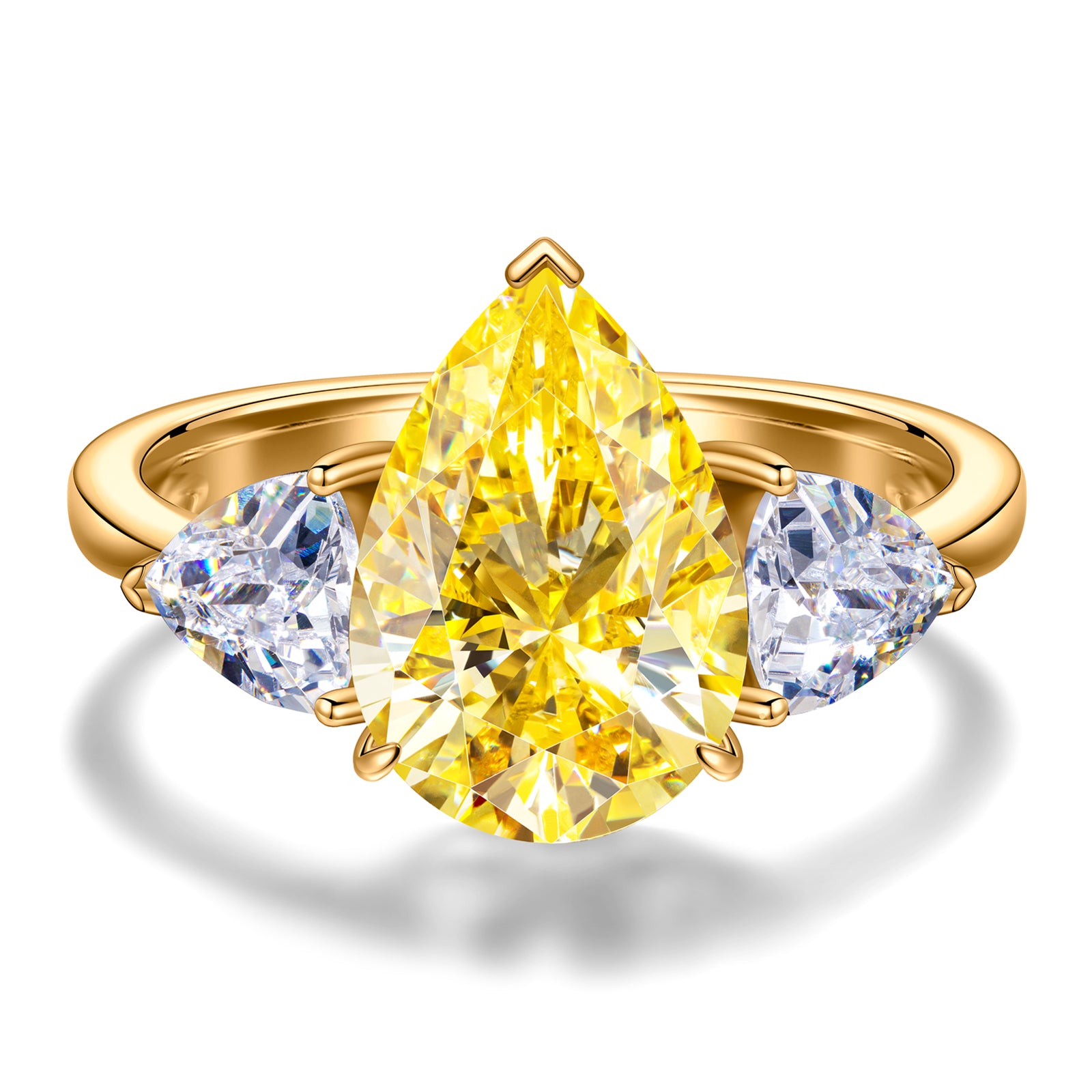 Pear Crushed Ice Cut Citrine Yellow Cubic Zirconia Rings