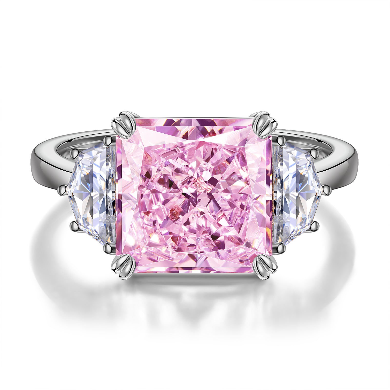 Radiant Crushed Ice Cut Fancy Pink Cubic Zirconia Rings