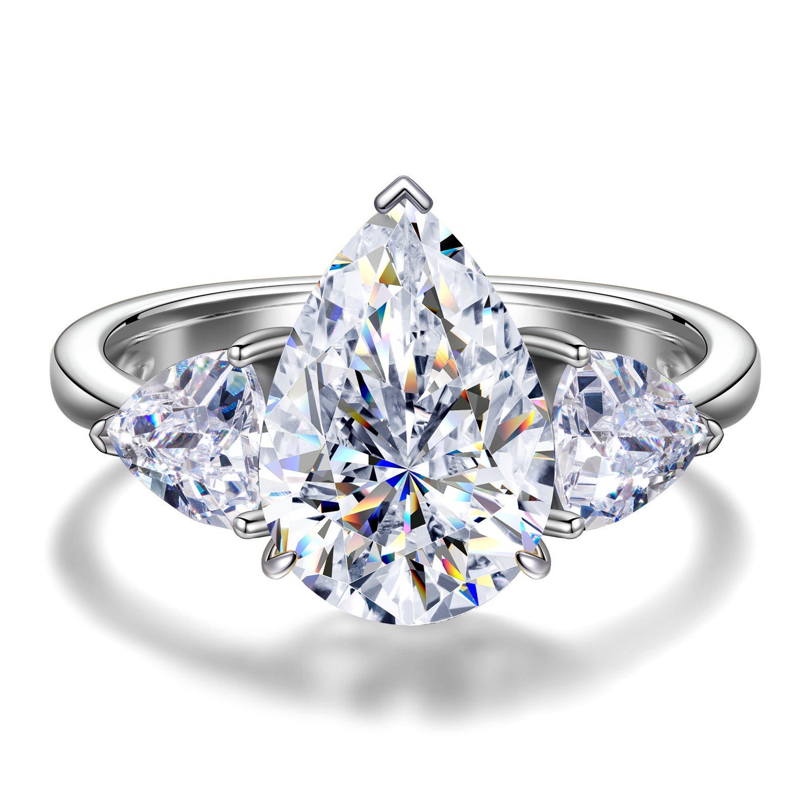 Pear Crushed Ice Cut Diamond White Cubic Zirconia Rings