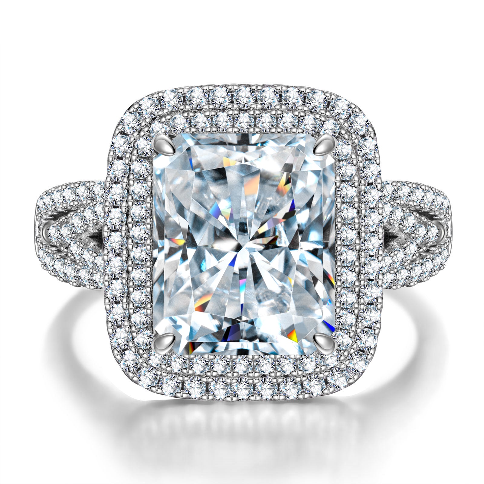 Radiant Crushed Ice Cut Diamond White Cubic Zirconia Rings