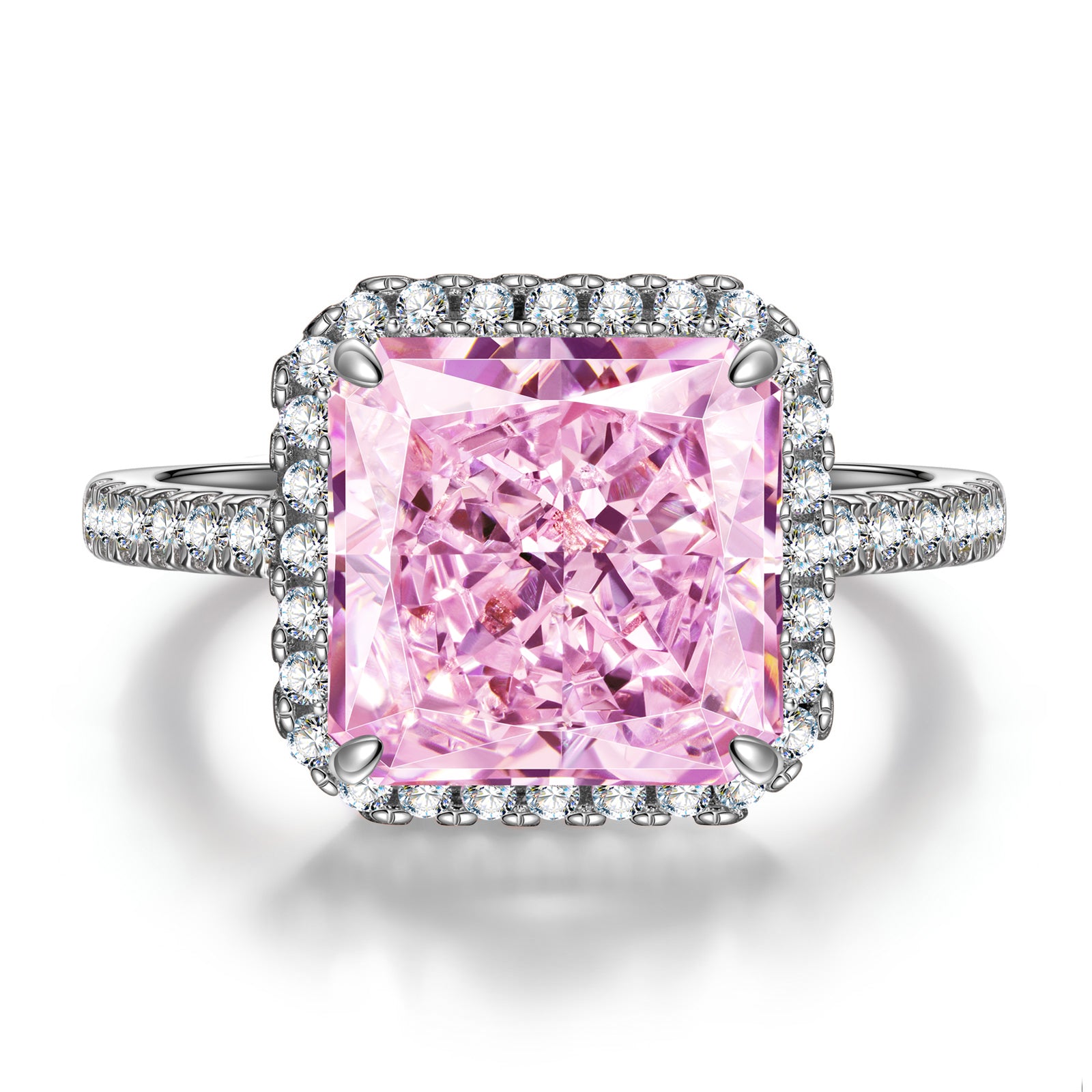 Radiant Crushed Ice Cut Fancy Pink Cubic Zirconia Rings