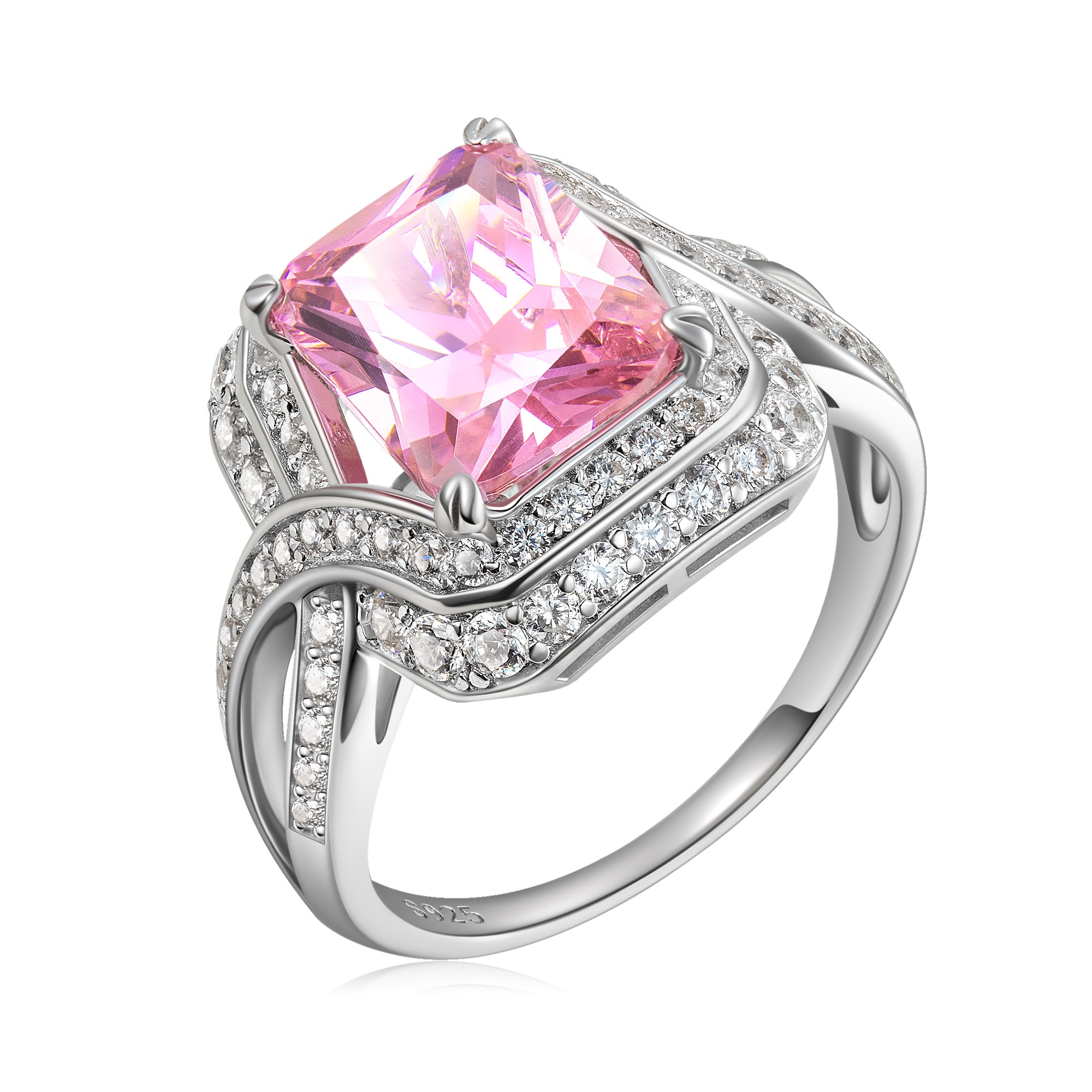 Radiant Fancy Pink Cubic Zirconia Rings