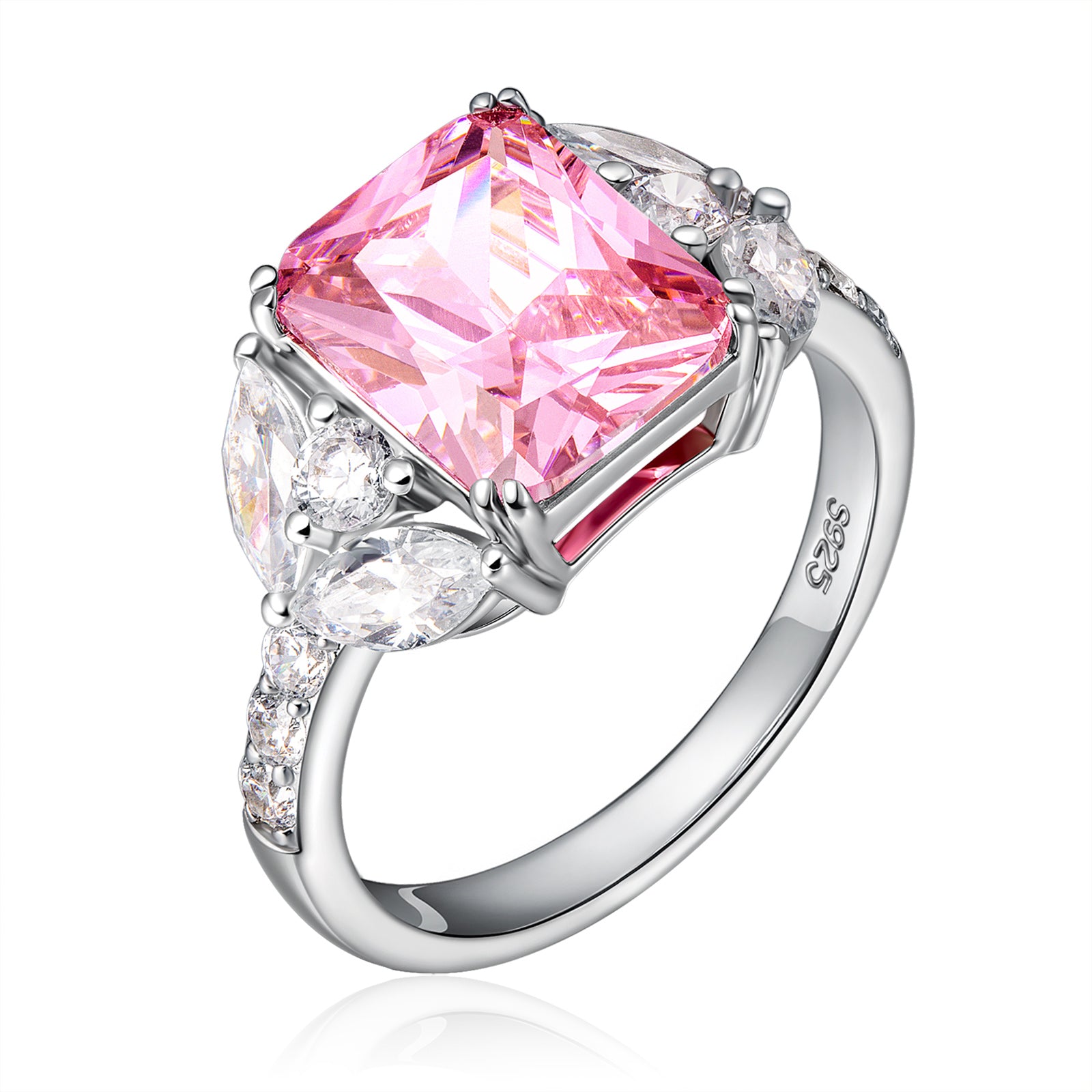 Radiant Fancy Pink Cubic Zirconia Rings